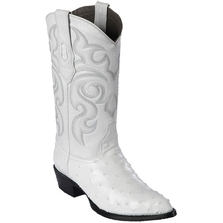 Western Genuine Ostrich Skin J Toe Boots White Color - Los Altos Boots - Side View
