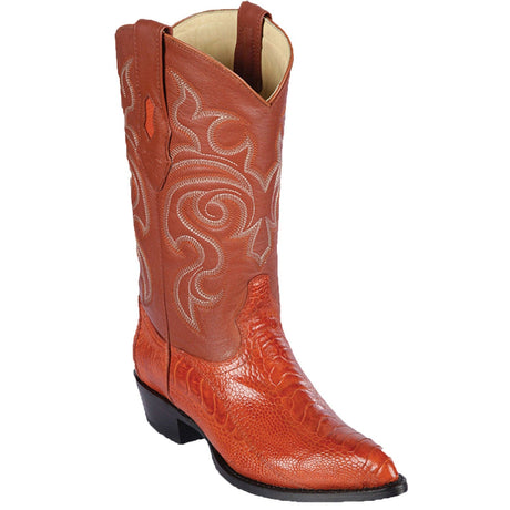 Western Genuine Ostrich Leg Skin J Toe Boots Cognac Color - Los Altos Boots - Side View