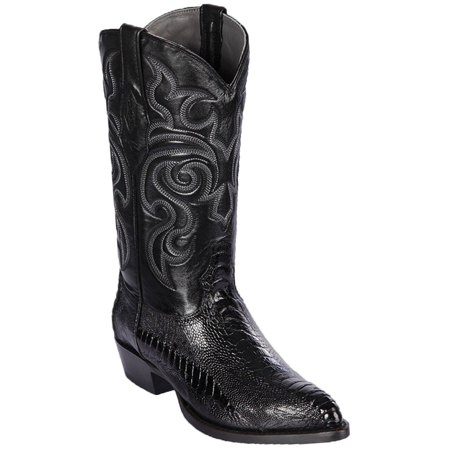 Western Genuine Ostrich Leg Skin J Toe Boots Black Color - Los Altos Boots - Side View