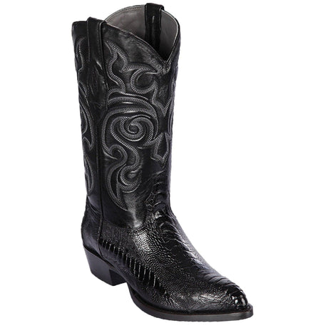 Western Genuine Ostrich Leg Skin J Toe Boots Black Color - Los Altos Boots - Side View