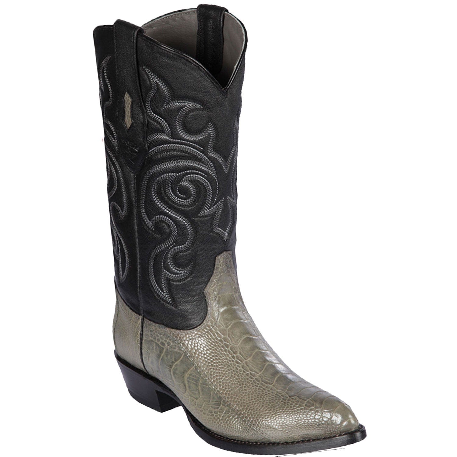 Western Genuine Ostrich Leg Skin J Toe Boots Gray Color - Los Altos Boots - Side View