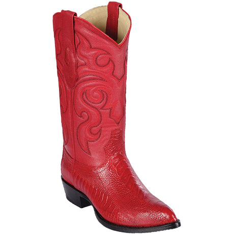 Western Genuine Ostrich Leg Skin J Toe Boots Red Color - Los Altos Boots - Side View