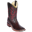 Western Genuine Ostrich Skin Rodeo Wide Square Toe Boots Black Cherry Color - Los Altos  Boots - SIde View
