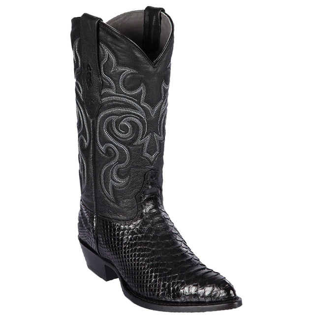 Western Genuine Python Skin J Toe Boots Black Color - Los Altos Boots - Side View