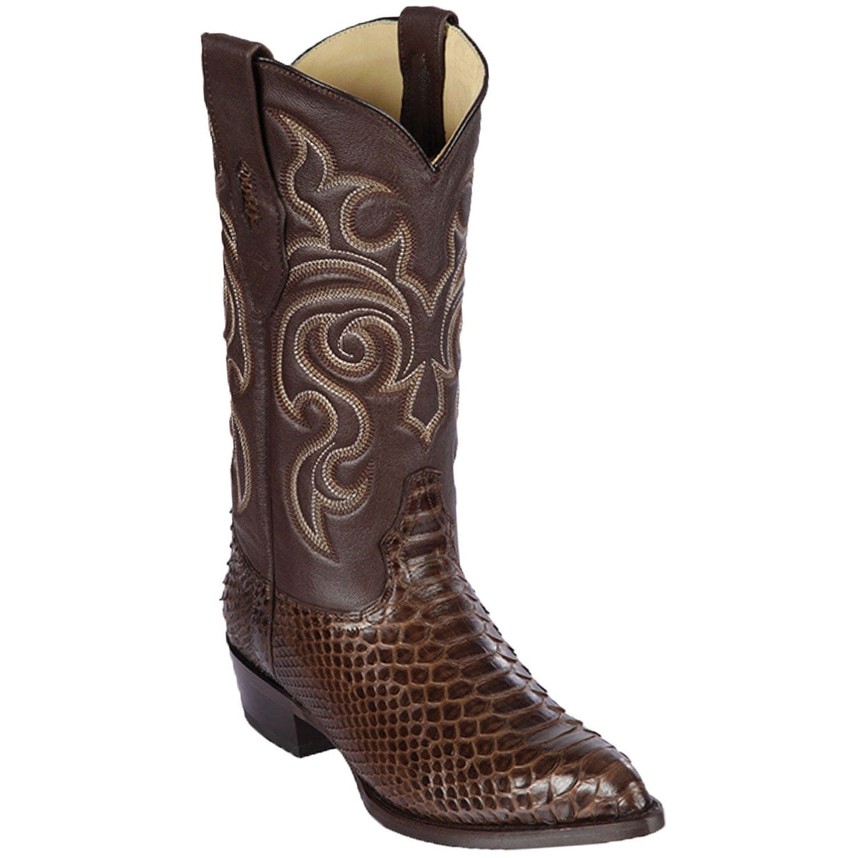 Western Genuine Python Skin J Toe Boots Brown Color - Los Altos Boots - Side View