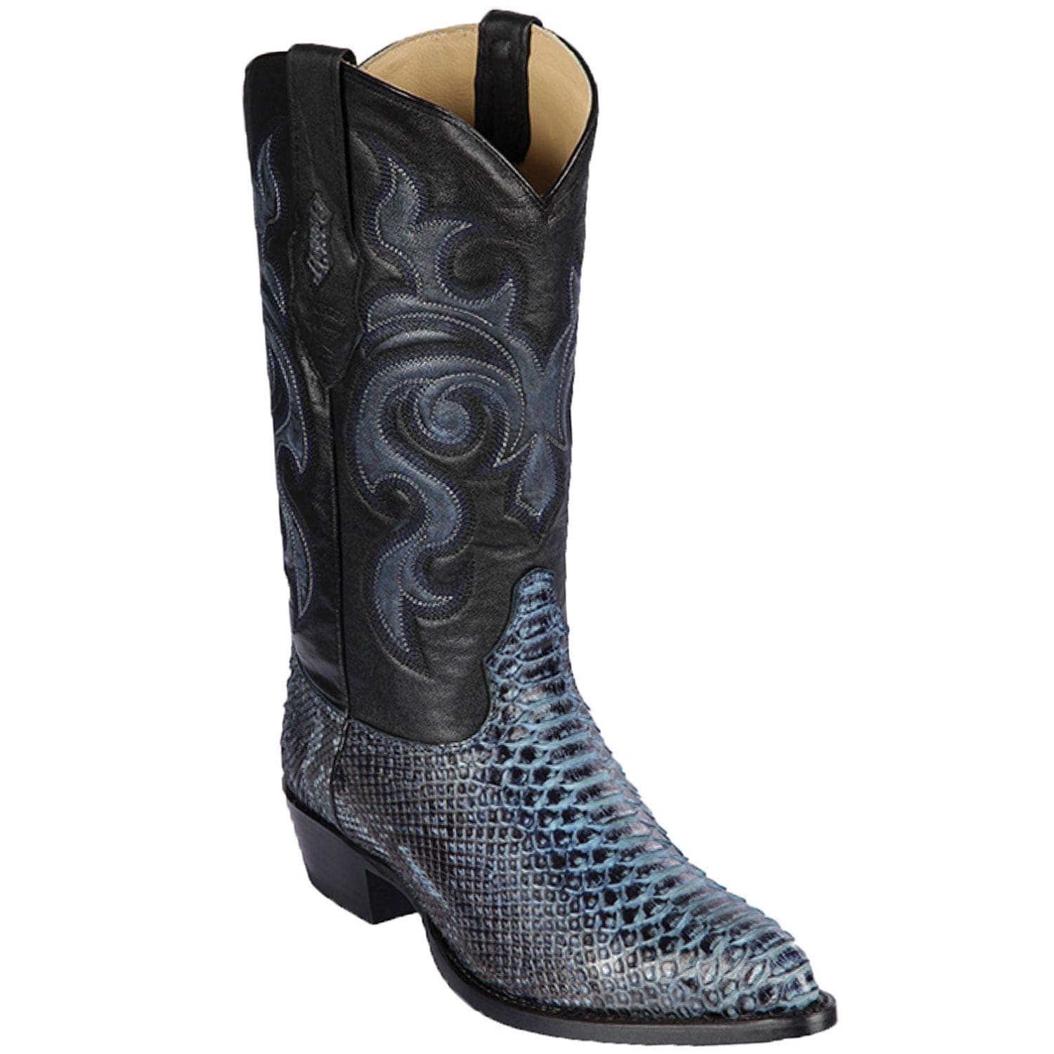 Western Genuine Python Skin J Toe Boots Rustic Blue Color - Los Altos Boots - Side View