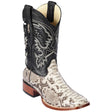 Western Genuine Python Skin Rodeo Wide Square Toe Boots Natrual Color - Los Altos Boots - Side View