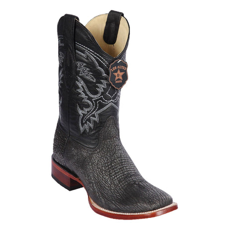 Western Genuine Shark Skin Rodeo Wide Square Toe Boots Black Color - Los Altos Boots - Side View
