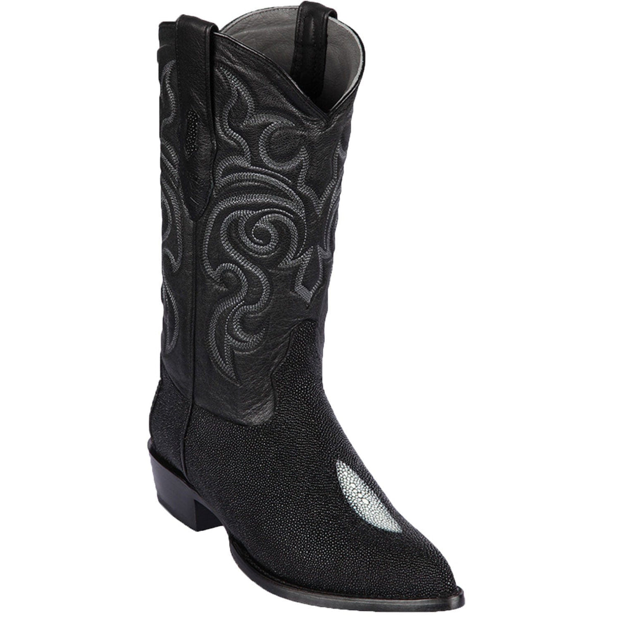 Western Genuine Stingray Single Stone J Toe Boots Black Color - Los Altos Boots - Side View