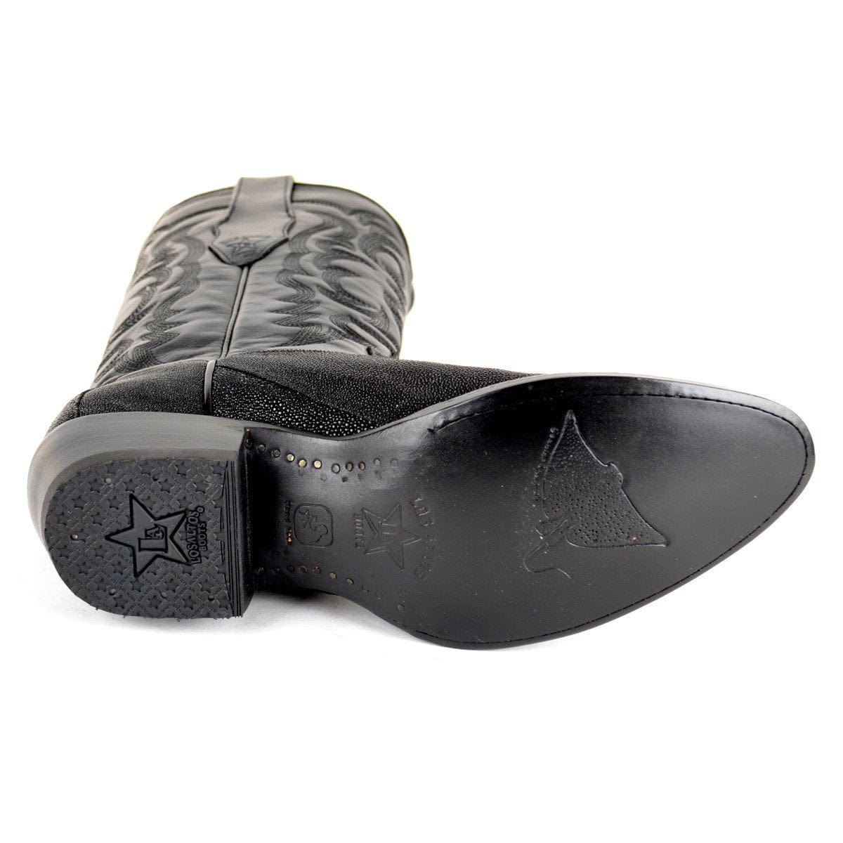 Western Genuine Stingray Single Stone Round Toe Boots Black Color - Los Altos Boots - Sole View