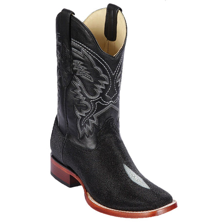 Los Altos Boots Boots Men's Genuine Stingray Single Stone Rodeo Wide Square Toe Boots Black Color - Los Altos Boots