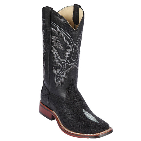 Western Genuine Stingray Skin Rodeo Wide Square Toe Boots Black Color - Los Altos Boots - Side View