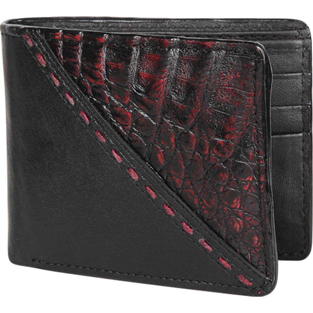 Genuine Leather and Caiman Belly Skin Stitch Design Wallet in Black Cherry Color - Los Altos Boots