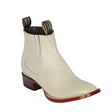 Western Genuine Deer Leather Wide Square Toe Ankle Boots Winter White Color - Los Altos Boots - Side View 