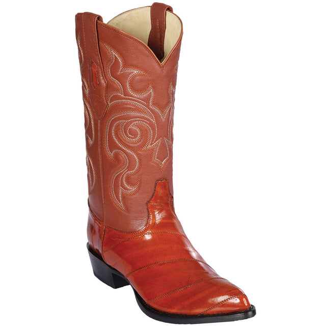 Western Genuine Eel Skin J Toe Boots Cognac Color - Los Altos Boots - Side View
