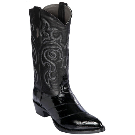 Western Genuine Eel Skin J Toe Boots Black Color - Los Altos Boots - Side View