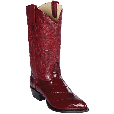Western Genuine Eel Skin J Toe Boots Burgundy Color - Los Altos Boots - Side View