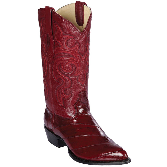 Western Genuine Eel Skin J Toe Boots Burgundy Color - Los Altos Boots - Side View