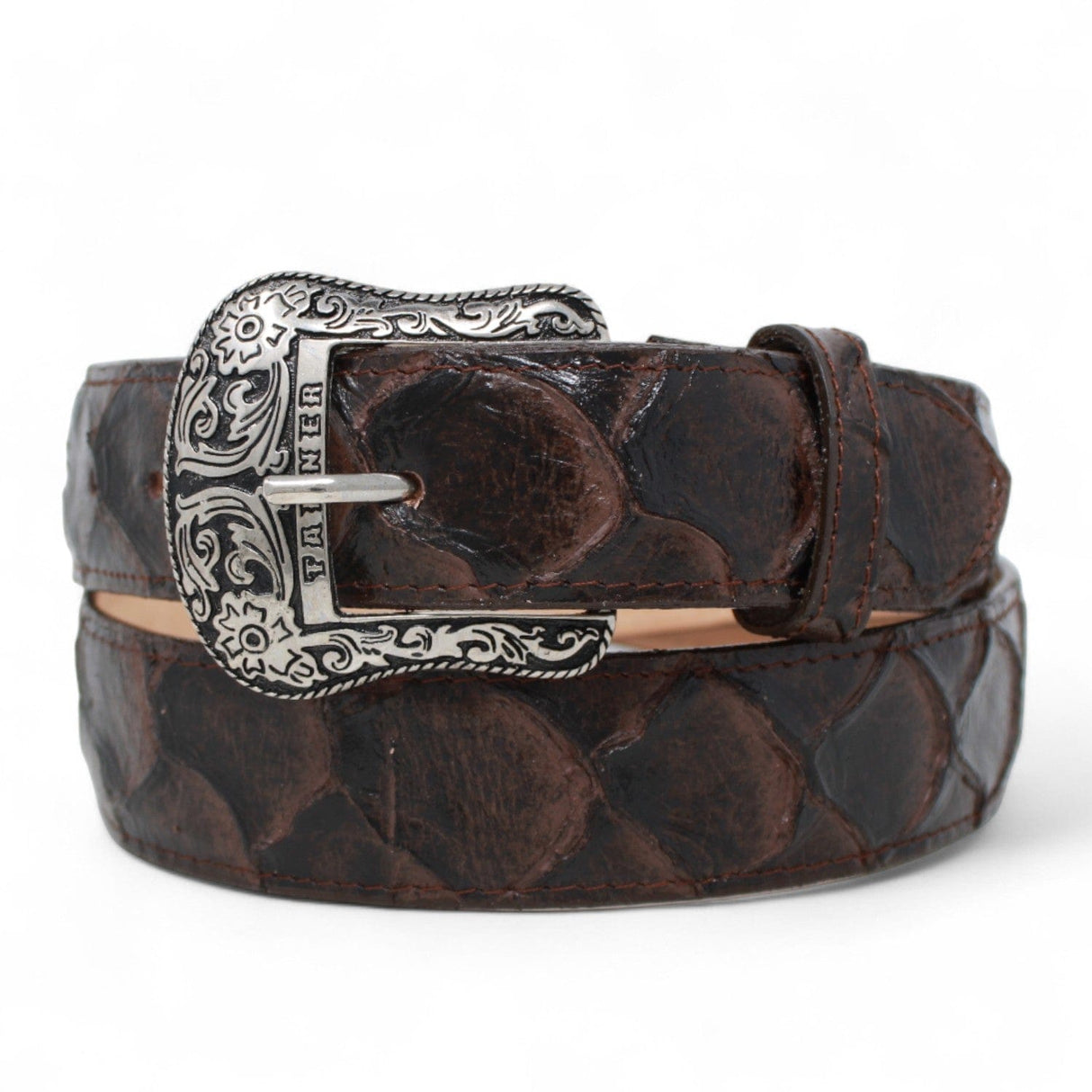 Tanner Mark Boots Belts Cinturón de Piel Genuina con Estampado de Pirarucu y Hebilla Metálica Texas Cafe