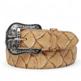 Tanner Mark Boots Belts Cinturón de Piel Genuina con Estampado de Pirarucu y Hebilla Metálica Texas Arena