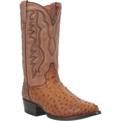Dan Post Boots Boots Dan Post Men's Tempe Full Quill Ostrich Round Toe Boots - Saddlebrown