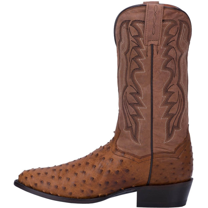 Dan Post Boots Boots Dan Post Men's Tempe Full Quill Ostrich Round Toe Boots - Saddlebrown