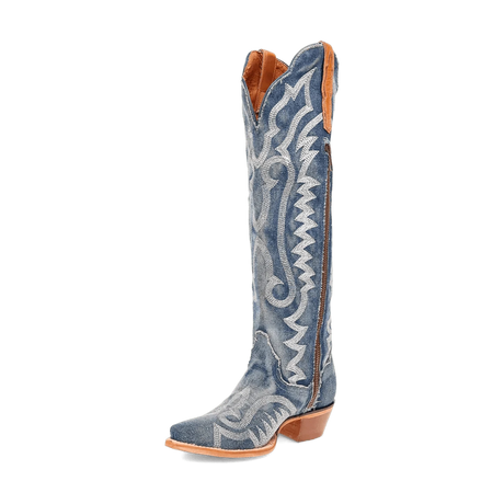 Dan Post Boots Boots Dan Post Women's Denim Darlin Snip Toe Leather Tall Boots - Blue DP5108