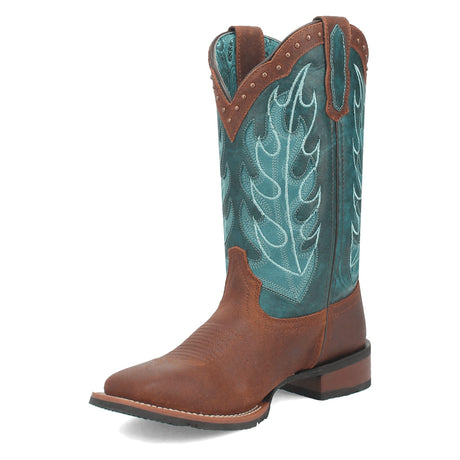 Dan Post Boots Boots Laredo Women's Faye Broad Square Toe Leather Boots - Brown / Turquoise 3116