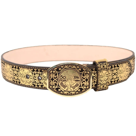 Del Cesar Belts Men's El Centenario Gold Genine Leather Western Belt Metal Buckle