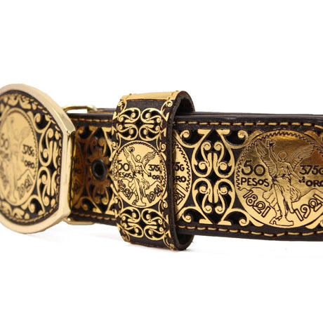 Del Cesar Belts Men's El Centenario Gold Genine Leather Western Belt Metal Buckle