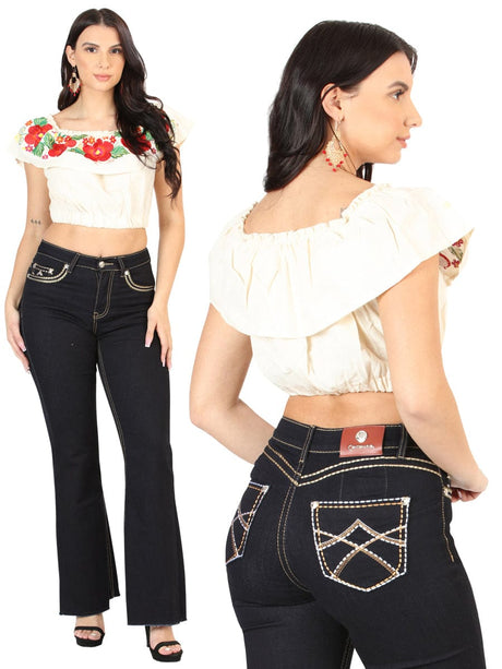 El General Western Wear DAMA Centenario Women's Medium Blue Bootcut Denim Jeans 45544