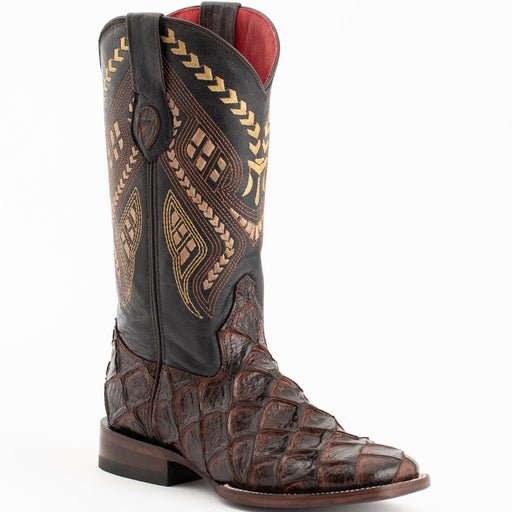Ferrini Boots Boots Ferrini Women's Bronco Square Toe Boots Pirarucu Fish Print - Chocolate 9339309
