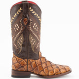 Ferrini Boots Boots Ferrini Women's Bronco Square Toe Boots Pirarucu Fish Print - Cognac  9339361