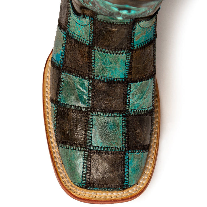 Ferrini Boots Boots Ferrini Women's Patchwork Square Toe Boots Handcrafted - Black/Teal  8139350