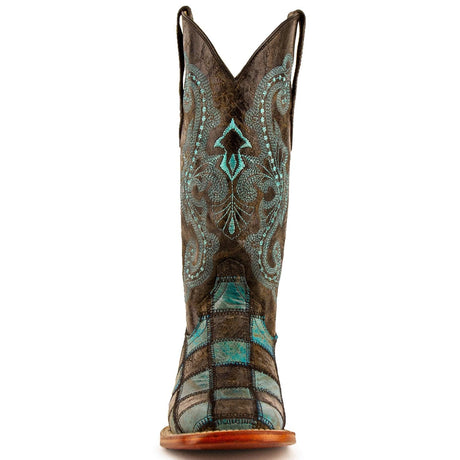 Ferrini Boots Boots Ferrini Women's Patchwork Square Toe Boots Handcrafted - Black/Teal  8139350