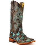 Ferrini Boots Boots Ferrini Women's Patchwork Square Toe Boots Handcrafted - Black/Teal  8139350