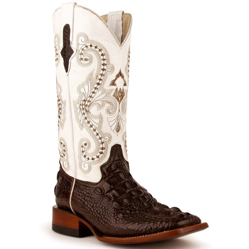 Ferrini Boots Boots Ferrini Women's Rancher Square Toe Boots Crocodile Print - Chocolate/White  9049309