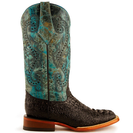 Ferrini Boots Boots Ferrini Women's Stampede Square Toe Boots Crocodile Print - Black/Teal  9039350