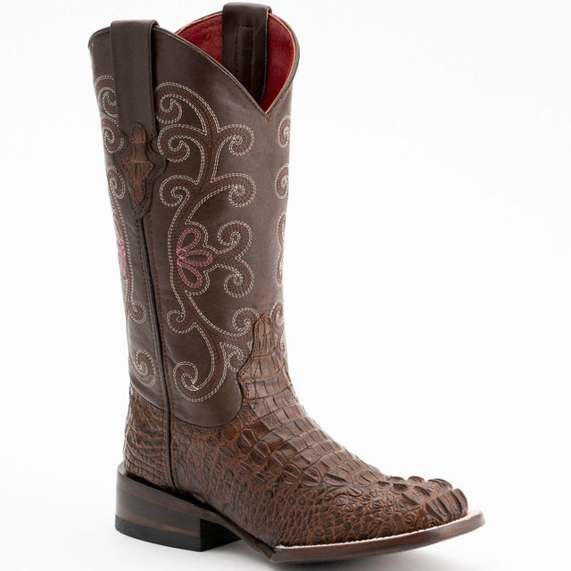 Ferrini Boots Boots Ferrini Women's Stampede Square Toe Boots Crocodile Print - Rust Brown 9039323