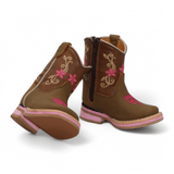 Hooch Boots Boots Baby Girl's Genuine Leather Square Toe Boots - Tan