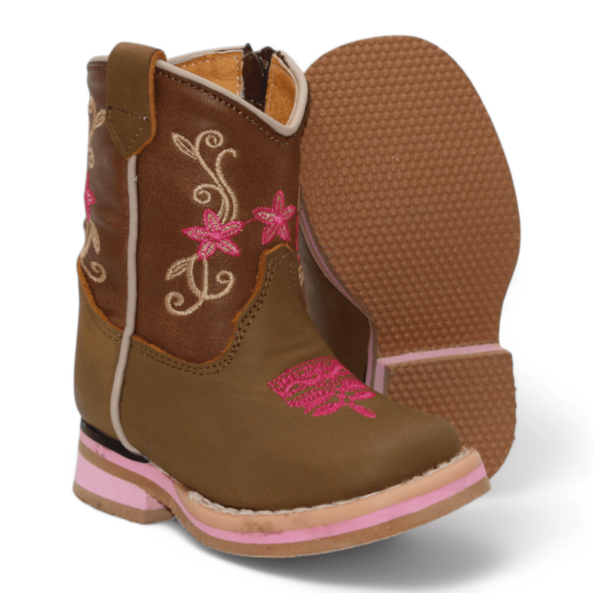 Hooch Boots Boots Baby Girl's Genuine Leather Square Toe Boots - Tan