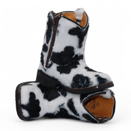 Hooch Boots Boots Baby's Genuine Leather Boots Cowhide Hair Print - Black & White