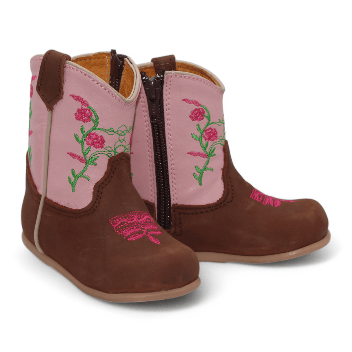 Hooch Boots Boots Brown / 2 Girl's Genuine Leather Round Toe Cowgirl Boots - Brown