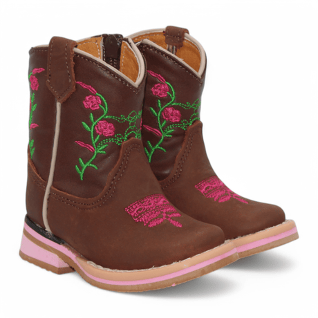 Hooch Boots Boots Brown / 2 Girl's Genuine Leather Square Toe Boots - Brown