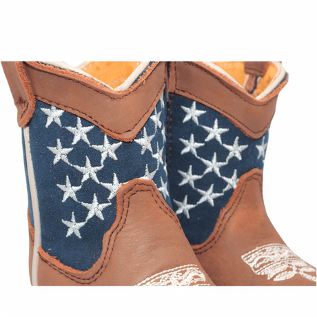 Hooch Boots Boots Kid's American Flag Genuine Leather Square Toe Boots - Brown