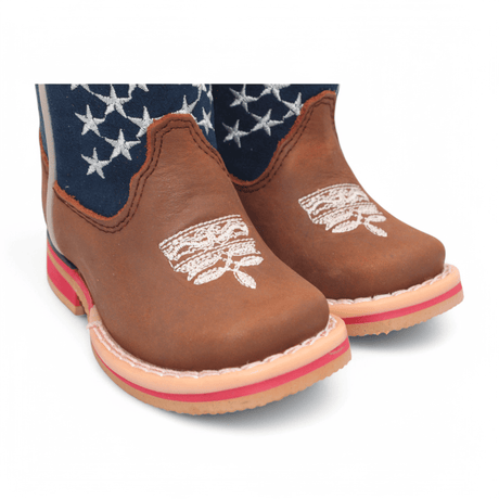 Hooch Boots Boots Kid's American Flag Genuine Leather Square Toe Boots - Brown