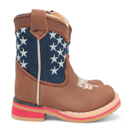 Hooch Boots Boots Kid's American Flag Genuine Leather Square Toe Boots - Brown