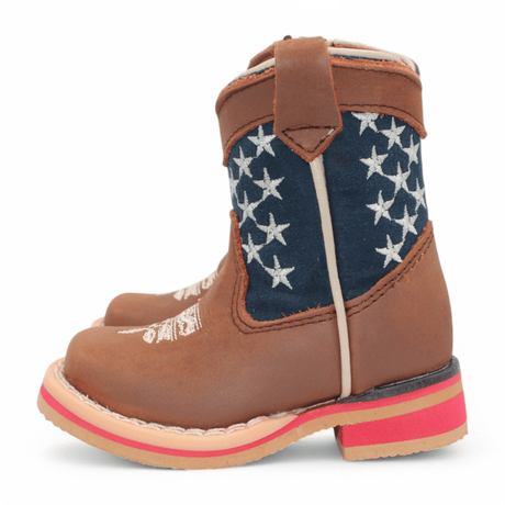 Hooch Boots Boots Kid's American Flag Genuine Leather Square Toe Boots - Brown