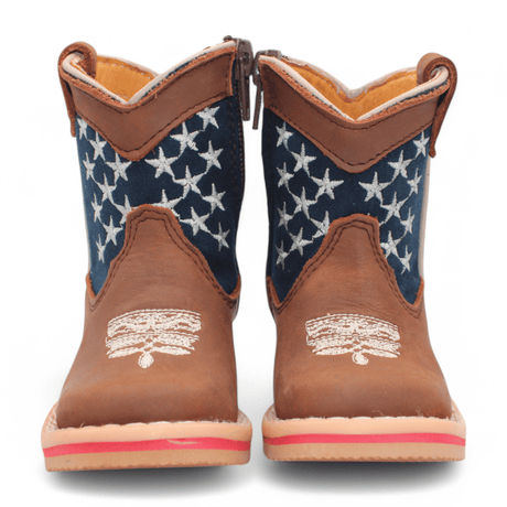 Hooch Boots Boots Kid's American Flag Genuine Leather Square Toe Boots - Brown