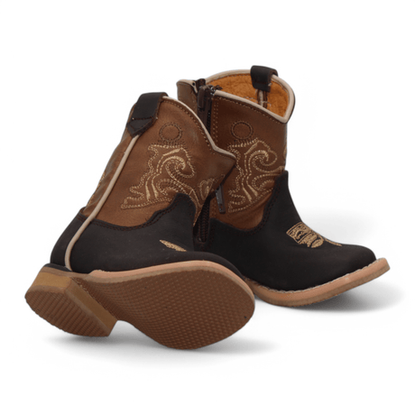 Hooch Boots Boots Kid's Genuine Leather Square Toe Boots -Chocolate